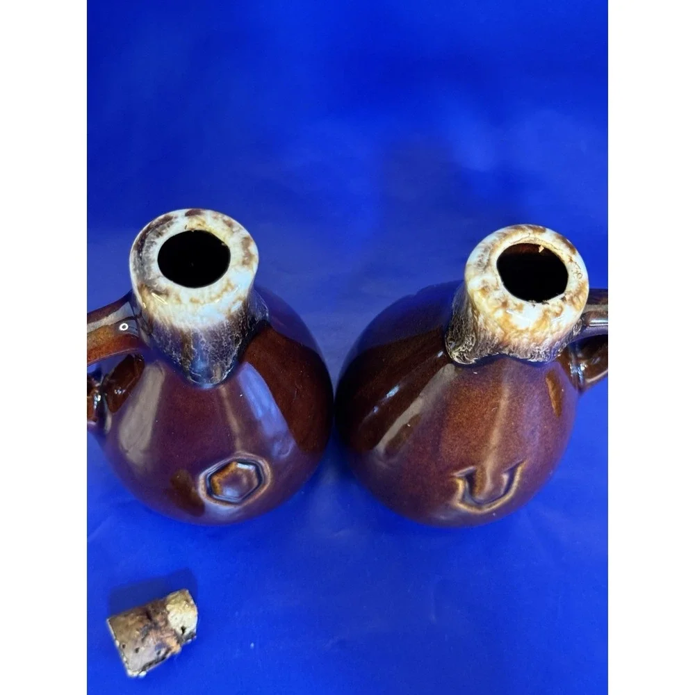 Vtg McCoy Oil & Vinegar Cruets‎ Brown Drip Glaze No Stoppers Set V & O 5